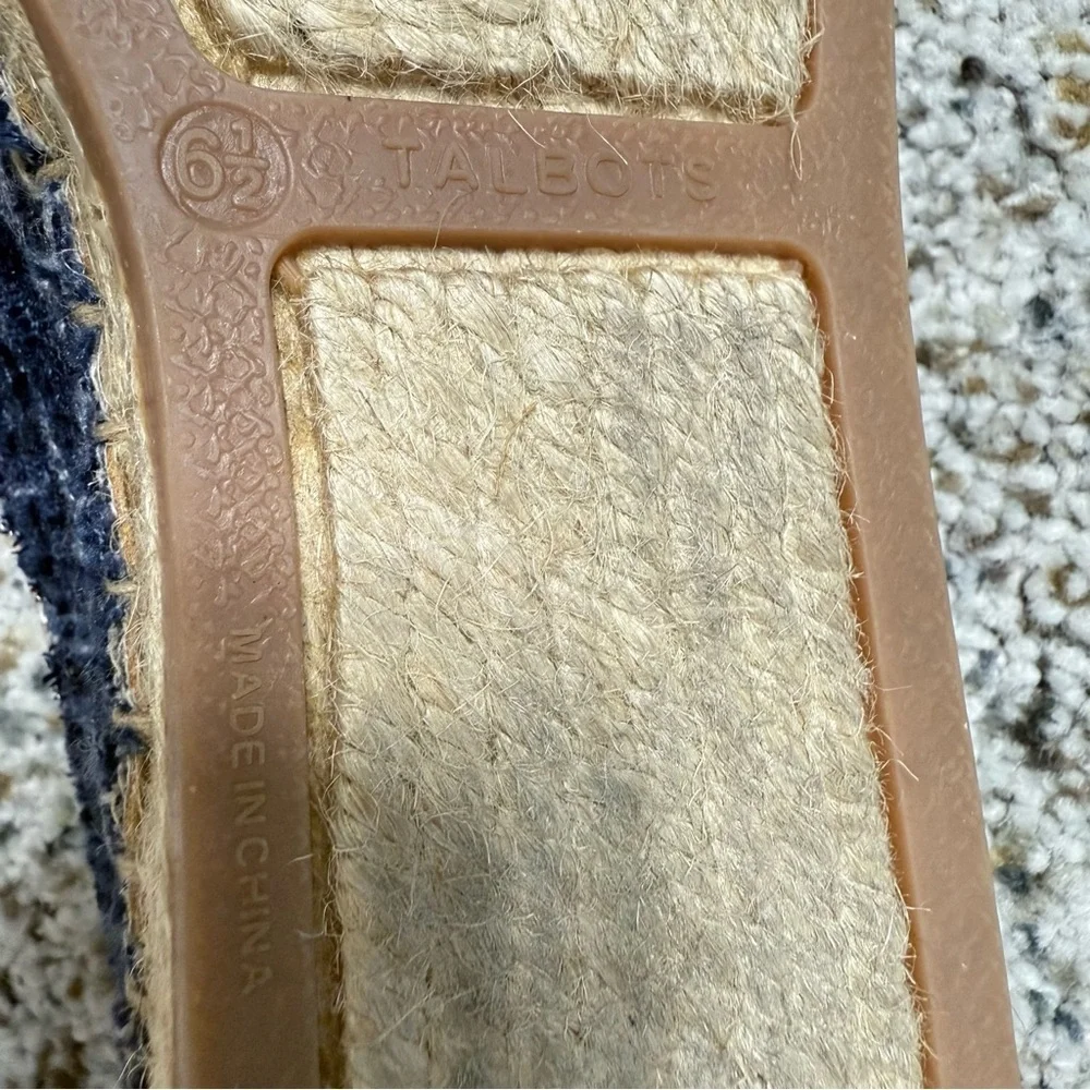 Talbots Izzy Tassel Espadrilles Boucle Womens 6.5 Blue Tan Brown Shoes Preppy